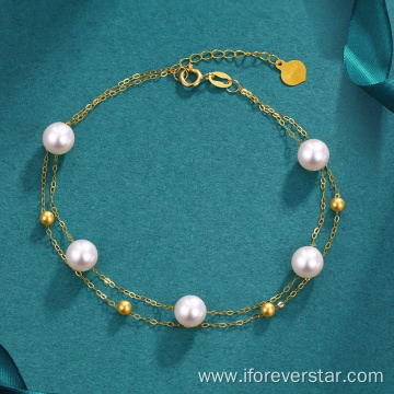 18K Real gold pearls necklace bracelet pearl jewelry